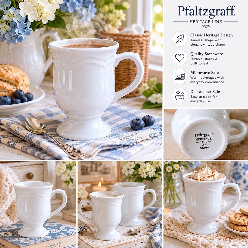 Pfaltzgraff White Ceramic Footed Mug Pedestal Coffee Cup Scalloped Tulip